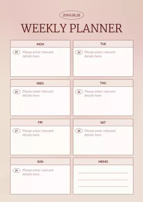 Pink Minimal Weekly Planner