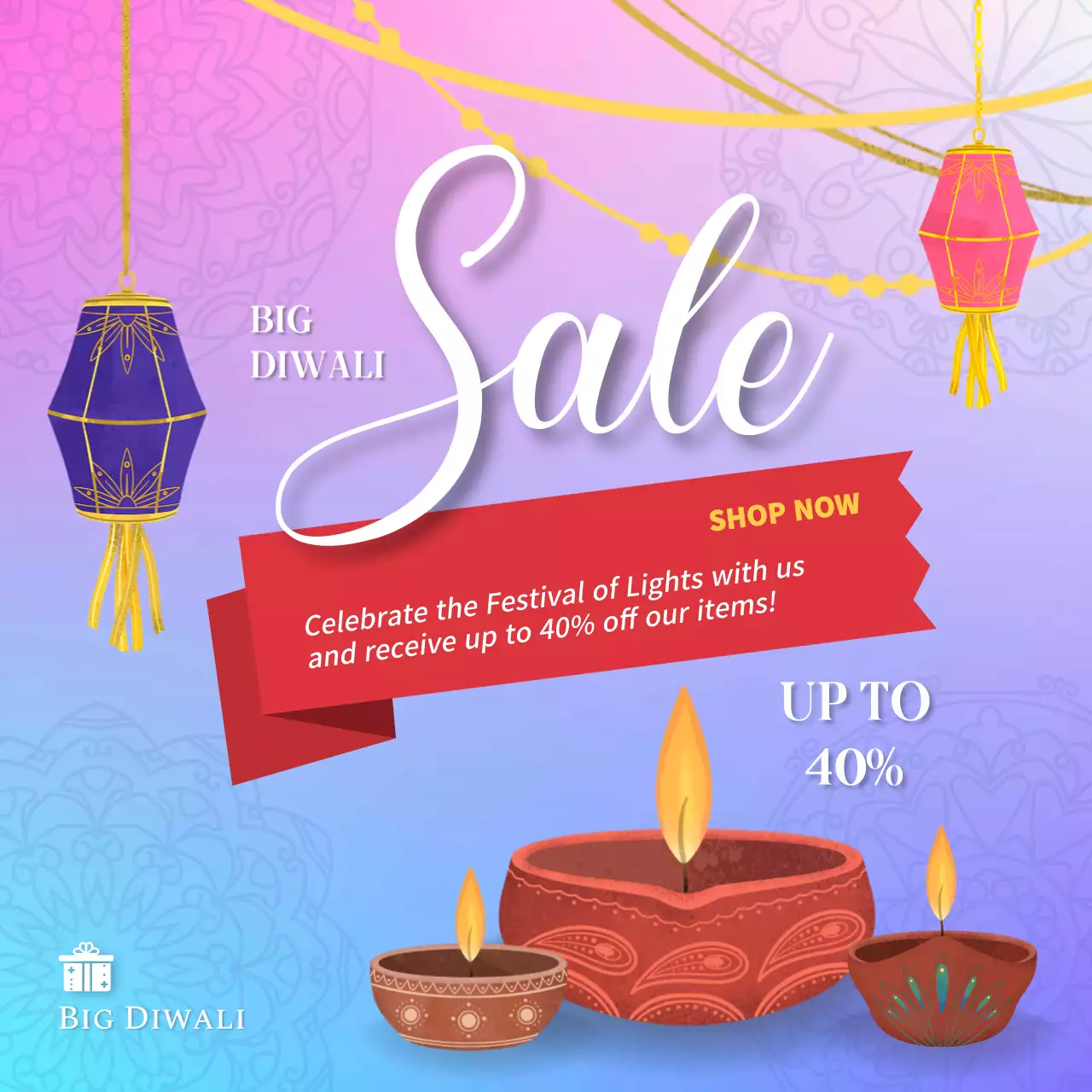 Pink Traditional Diwali Promotion Social Media Post