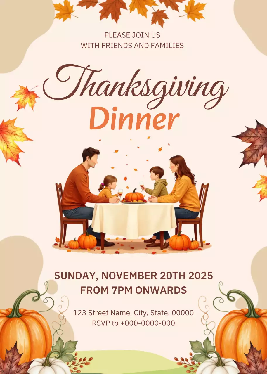 오렌지 전통 추수감사절 초대장