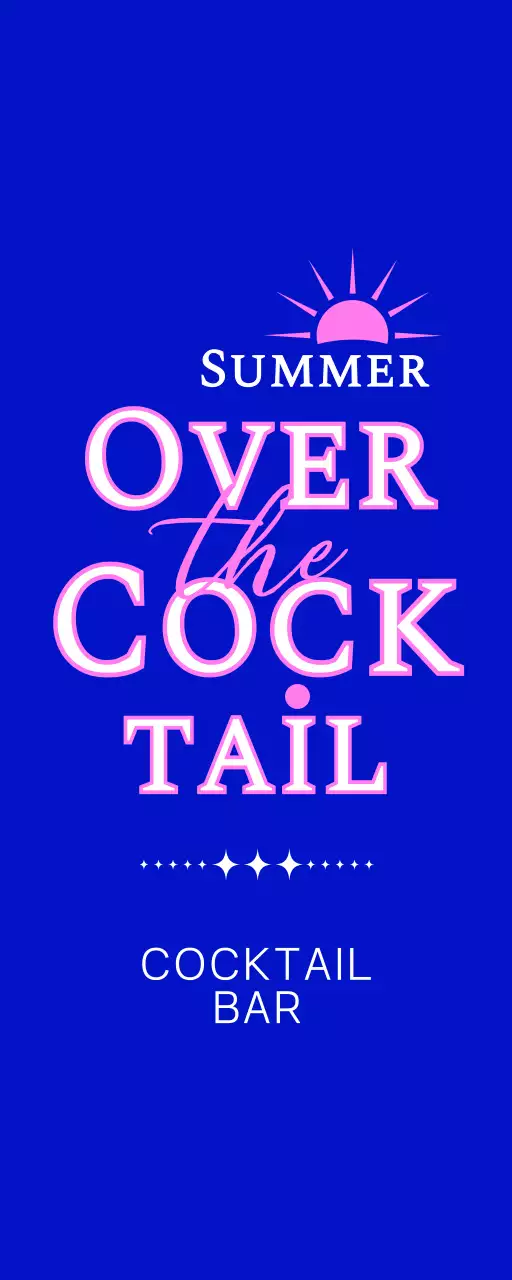 파란색과 핑크색의 태양 일러스트가 있는 칵테일 바 홍보용