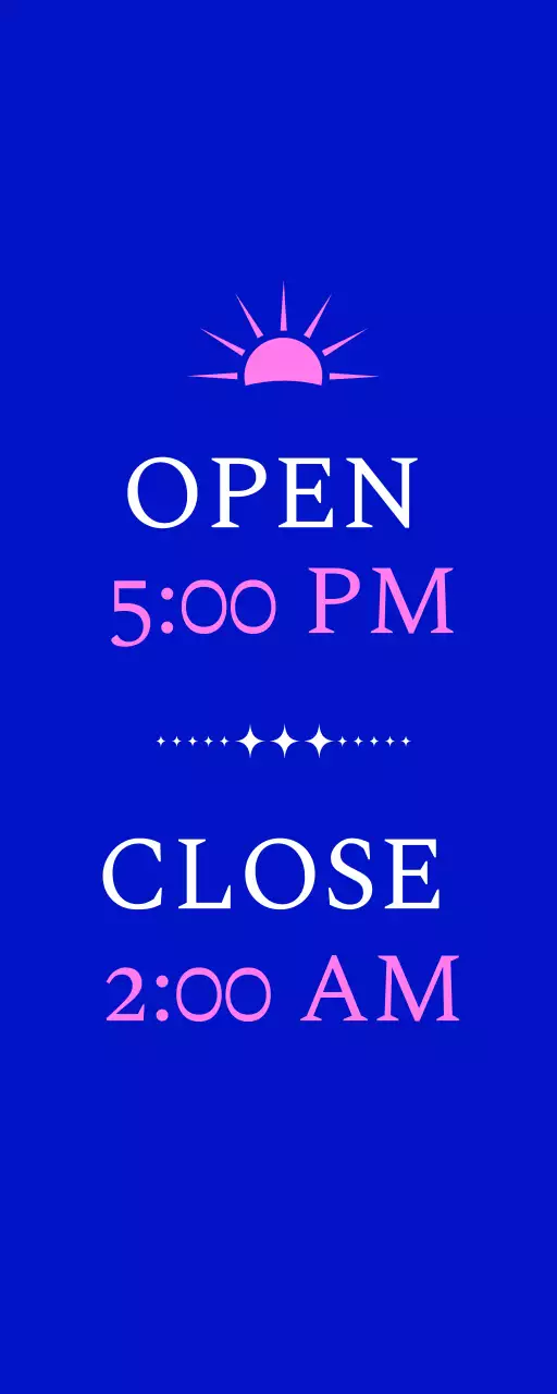 파란색과 핑크색의 태양 일러스트가 있는 칵테일 바 홍보용