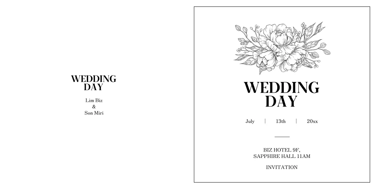 손그림 느낌이 나는 꽃이 그려진 감성 청첩장