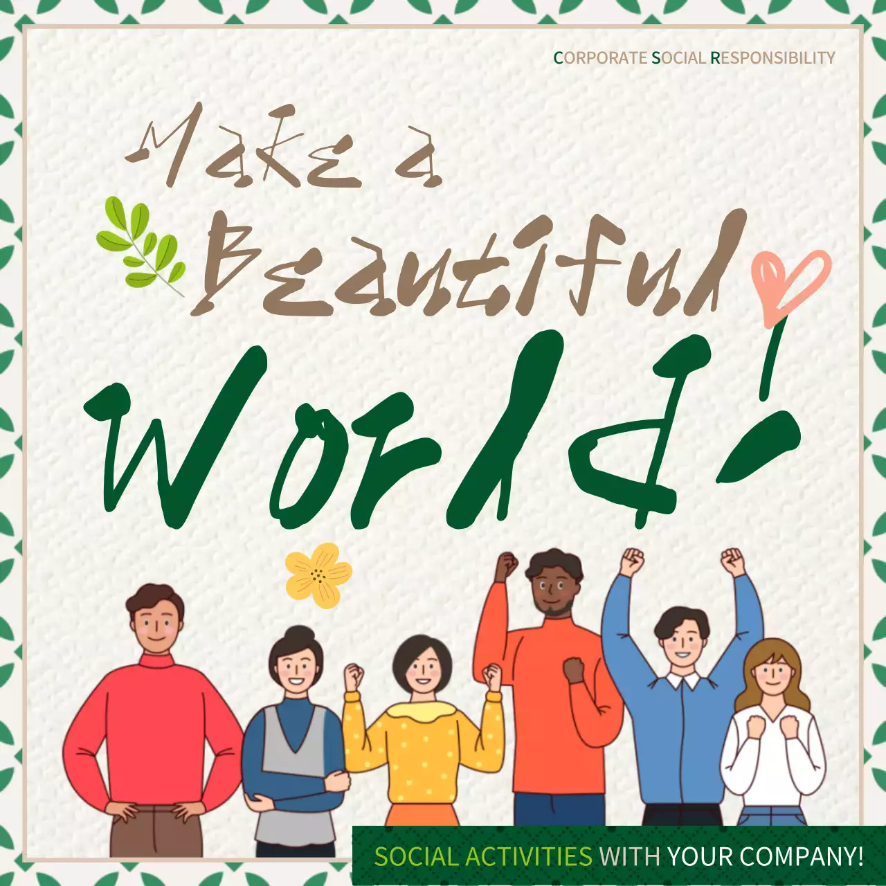 Corporate social responsibility in green and brown illustrations