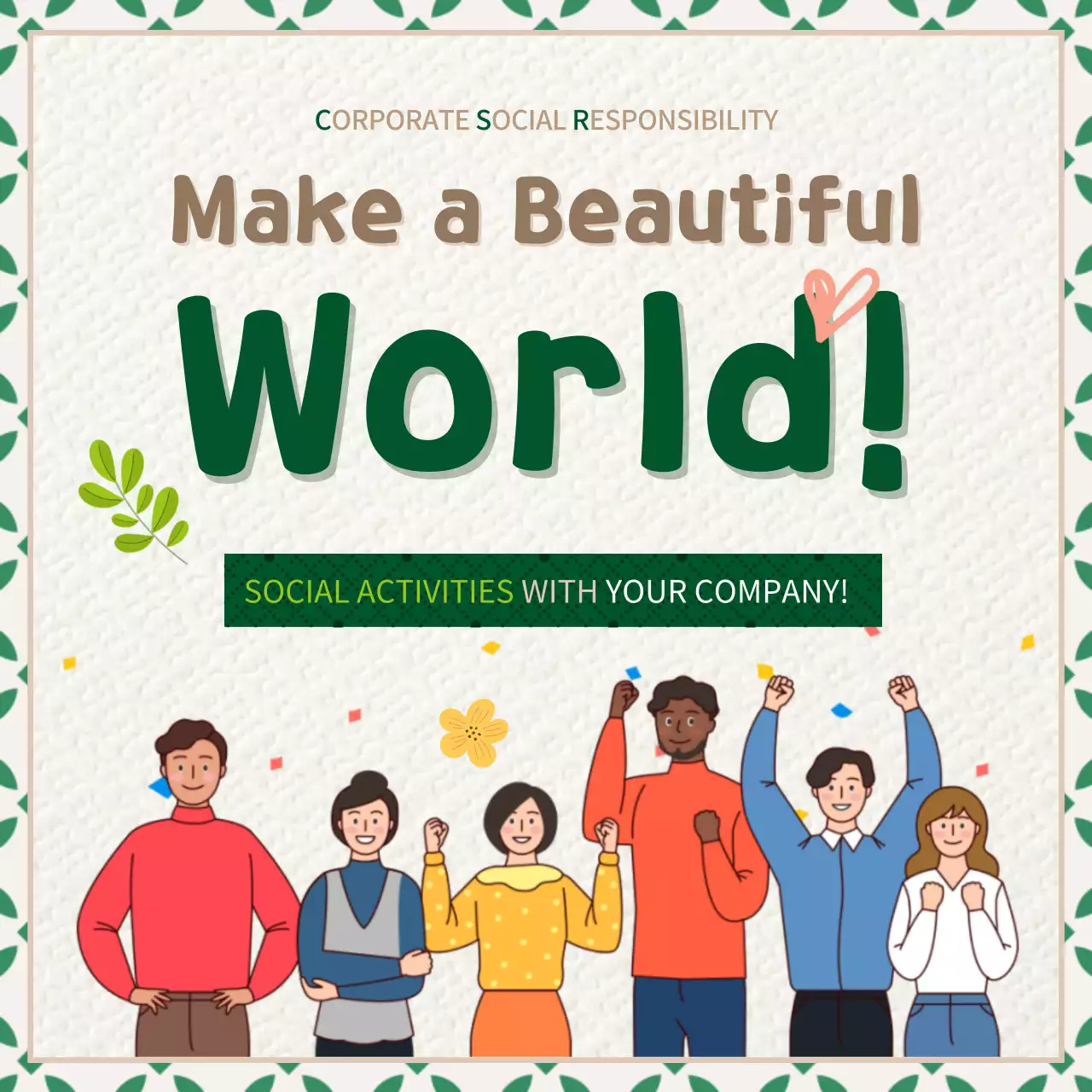 Corporate social responsibility in green and brown illustrations