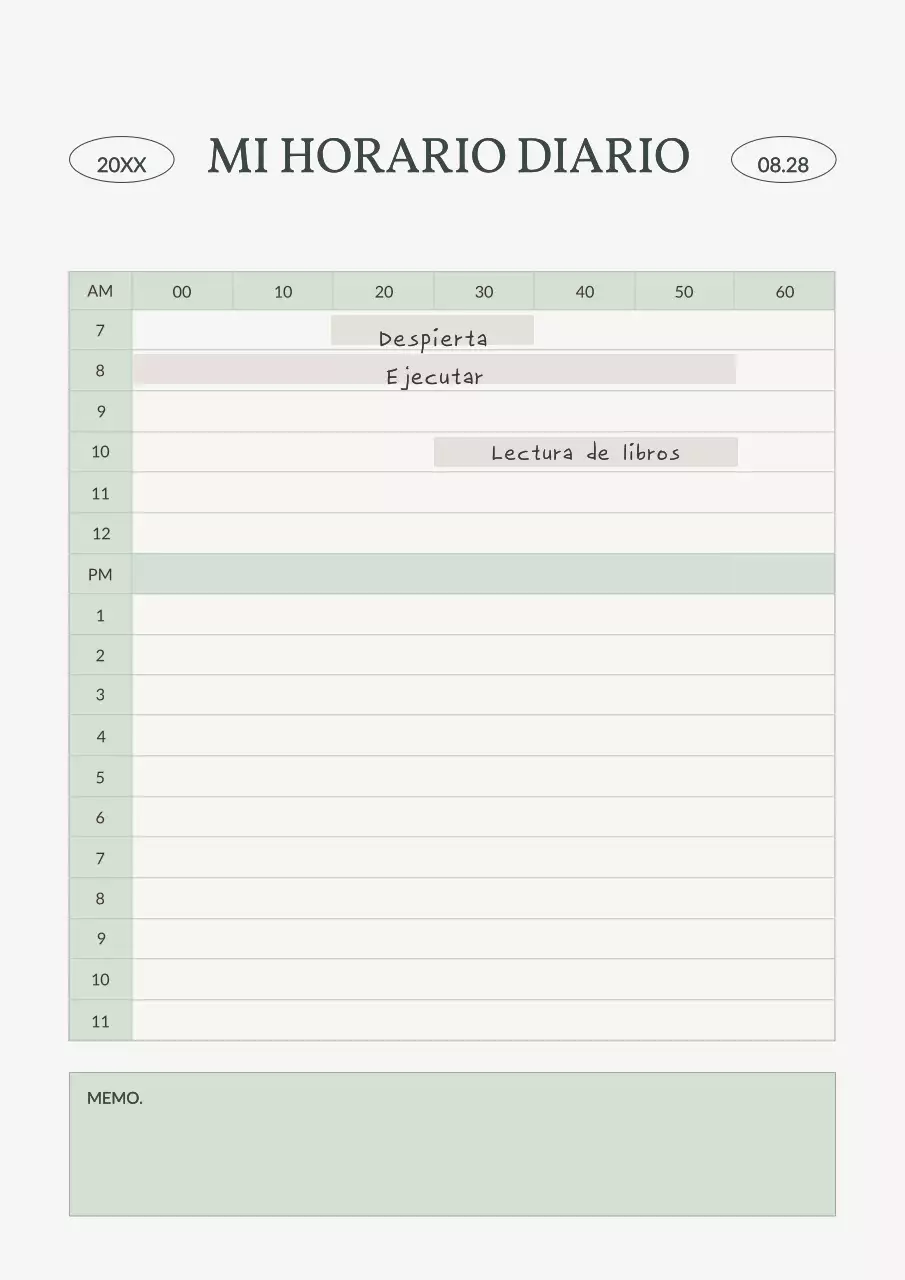 Planificador de horarios sencillo en tonos beige y verde