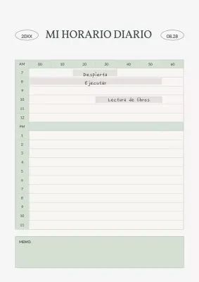 Planificador de horarios sencillo en tonos beige y verde