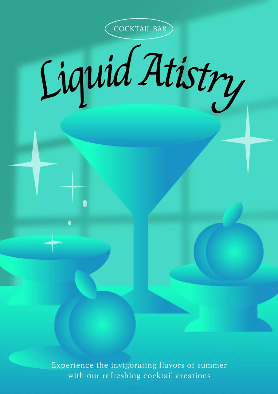 민트색의 그라데이션 컨셉 칵테일 바 홍보