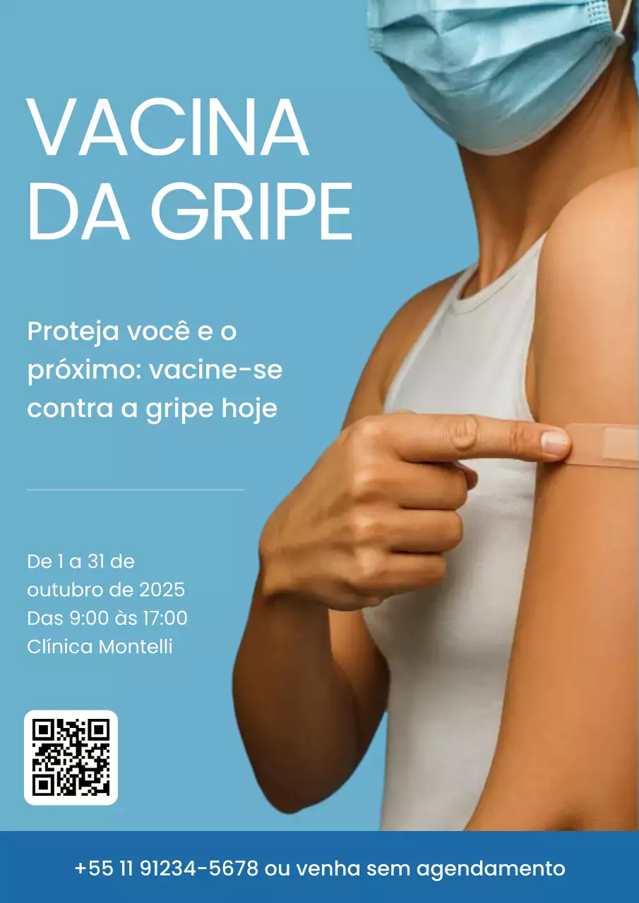 Cartaz azul da campanha de vacinação contra a gripe