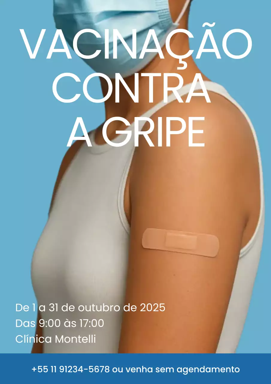 Cartaz azul da campanha de vacinação contra a gripe