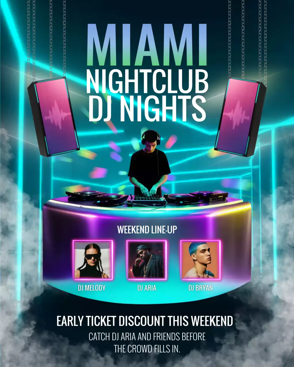 Teal Neon Modern Nightclub Promotion Instagram Post