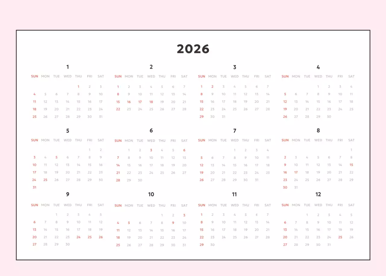 핑크 미니멀 캘린더