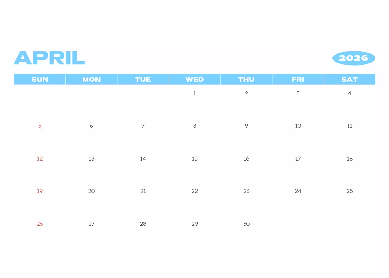 하늘색 심플 새해 캘린더