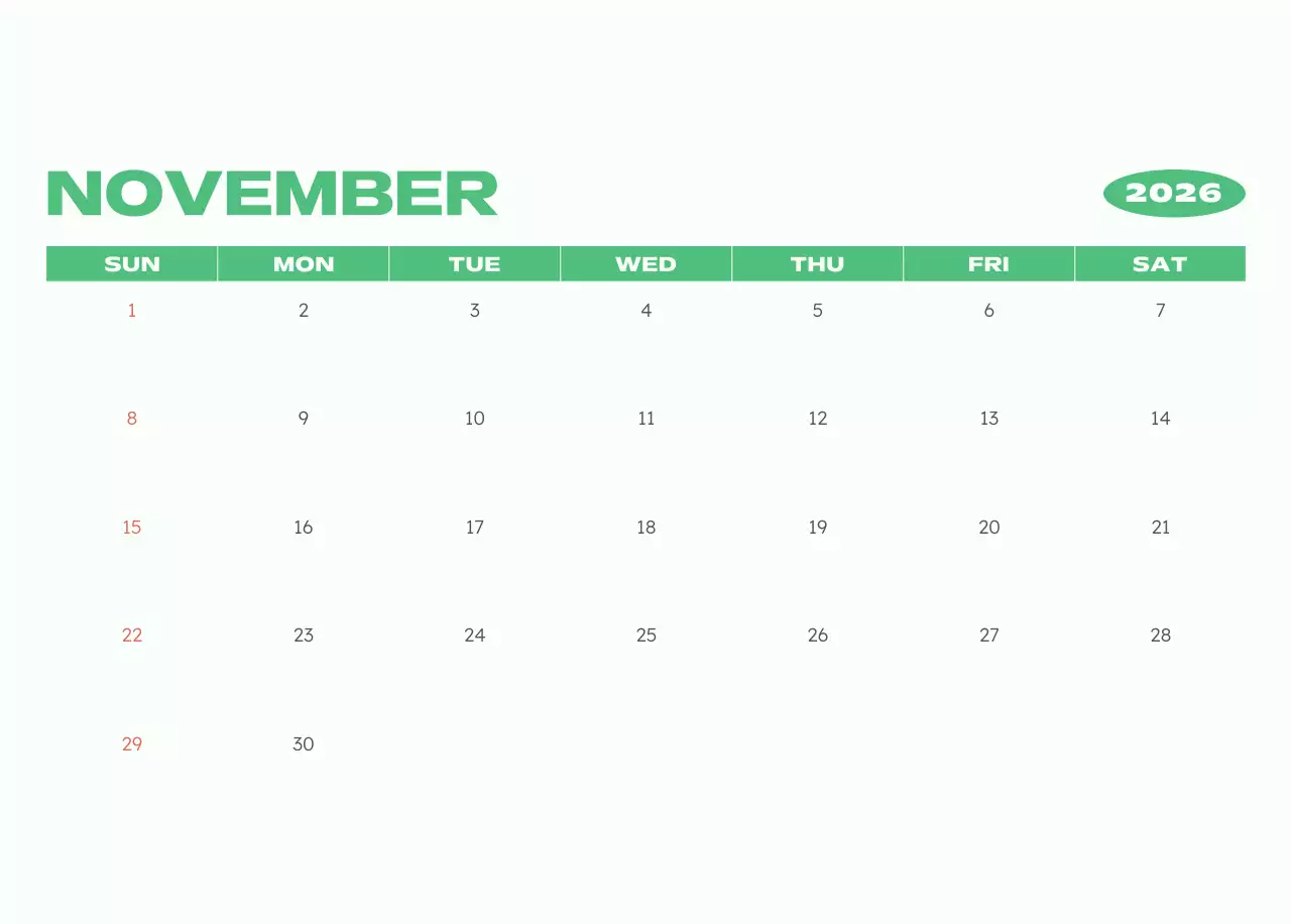 하늘색 심플 새해 캘린더