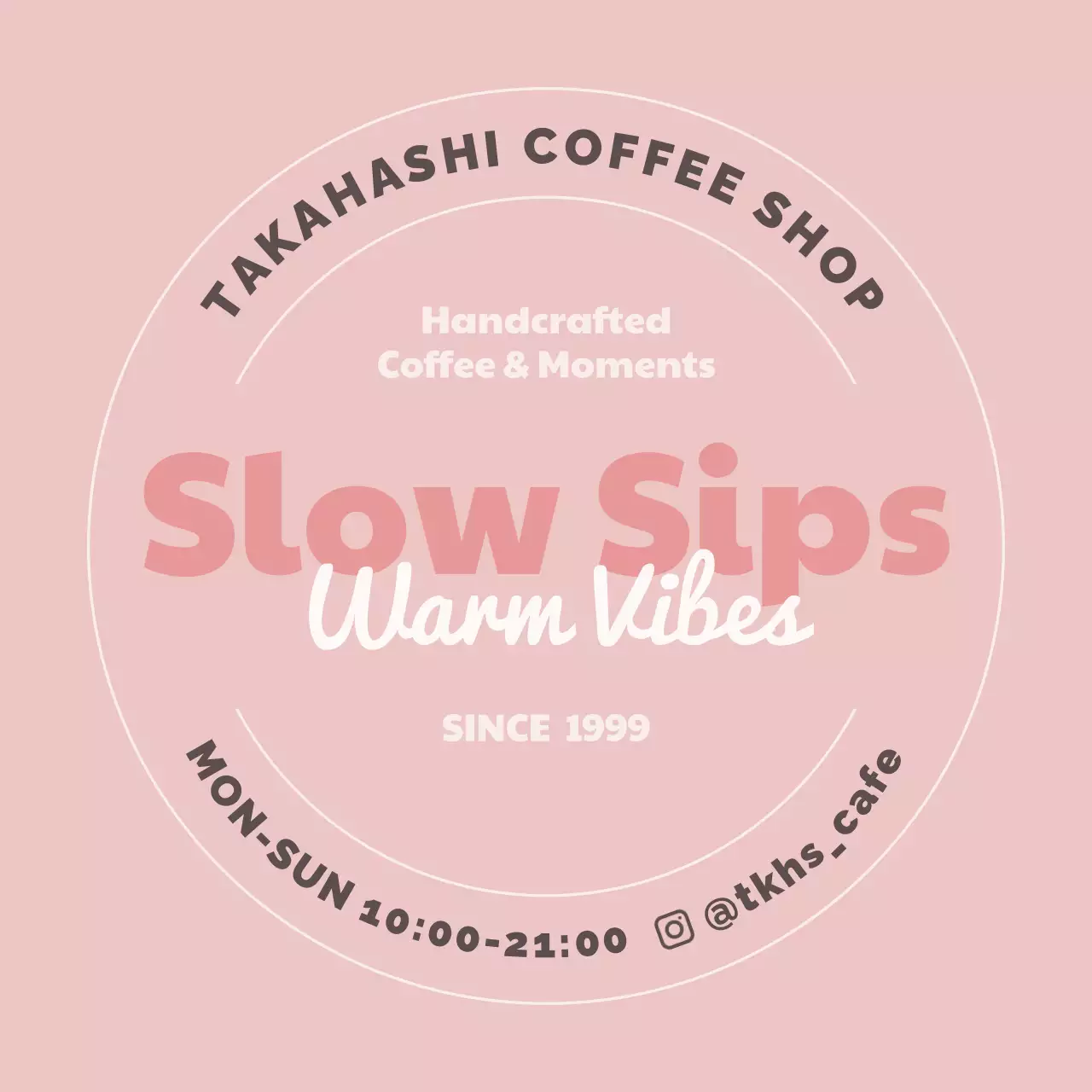 ピンク シンプル カフェ コースター テキスト