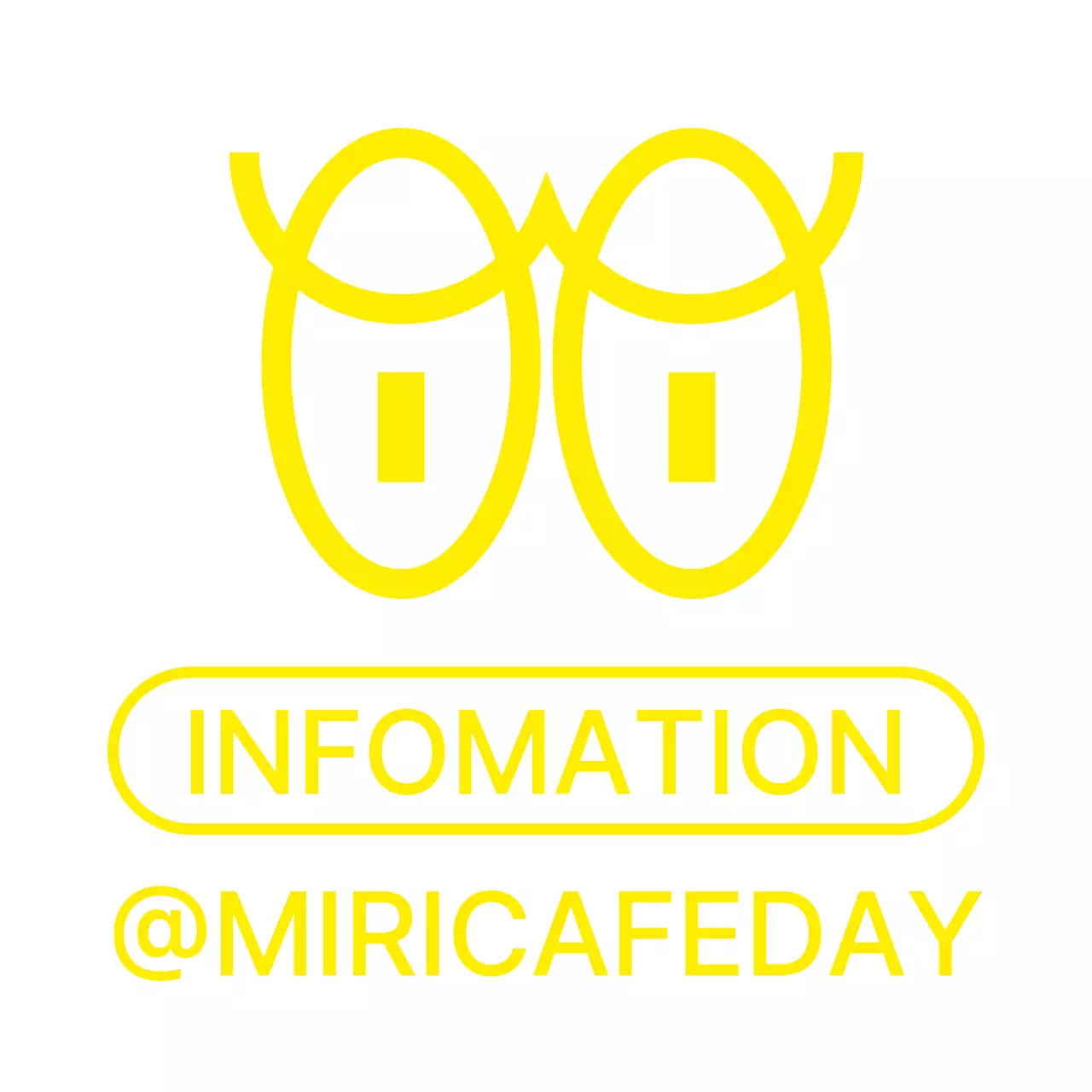 黄色のキュートですっきりとしたつぶらな瞳のイラストとテキストのコンビネーションスタイルのカフェ