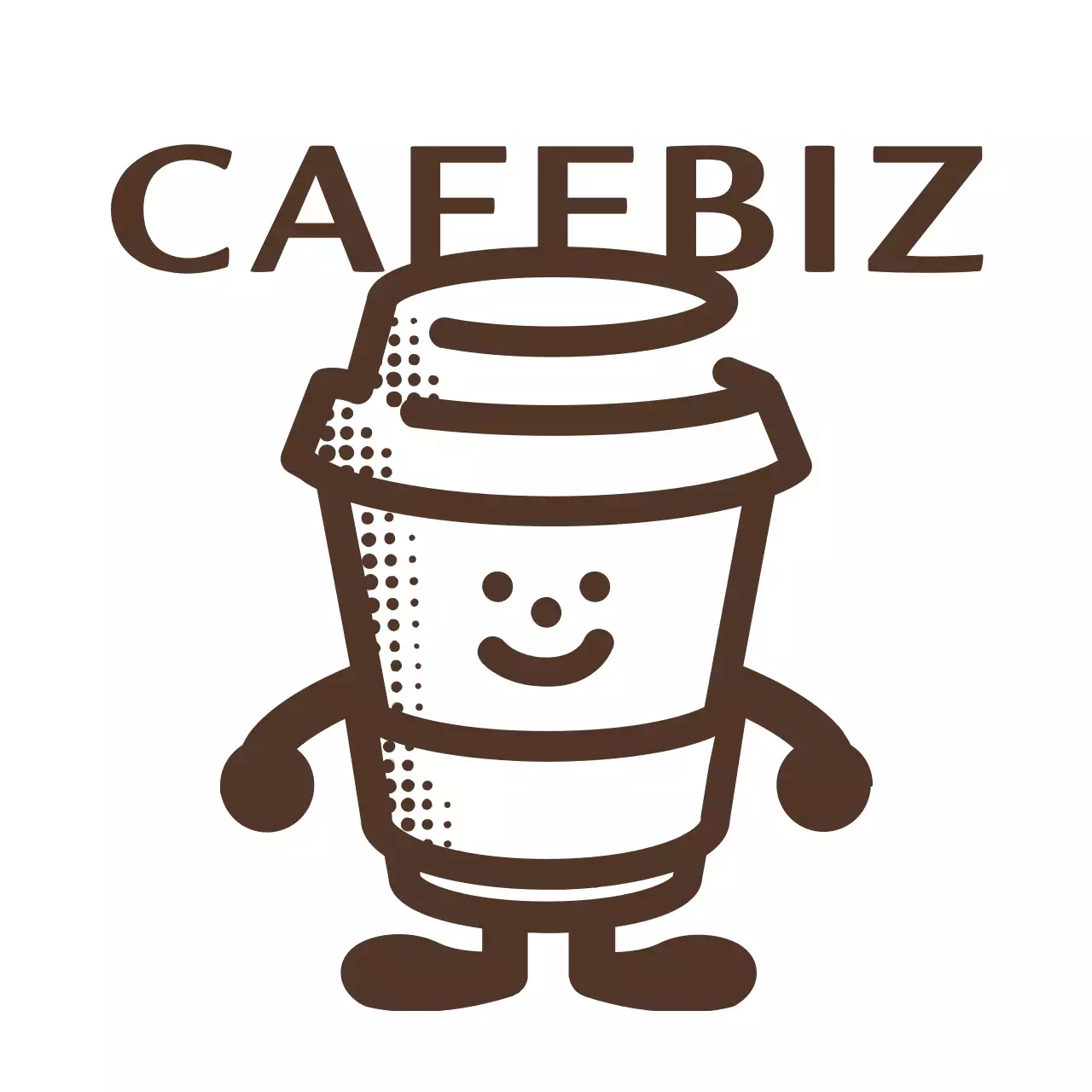 ブラウンのニュートロスタイルのかわいいカフェのキャラクターロゴ
