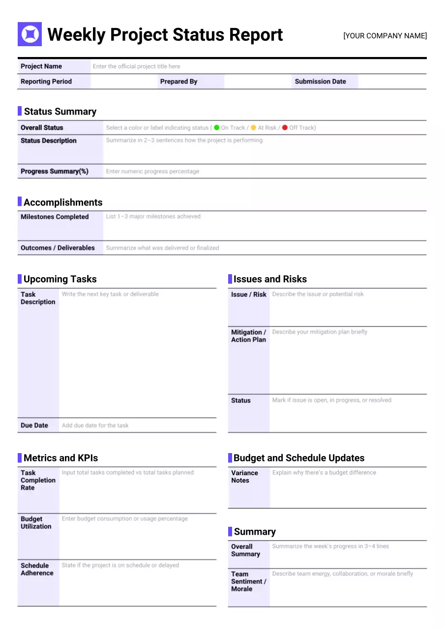 Weekly Status Report