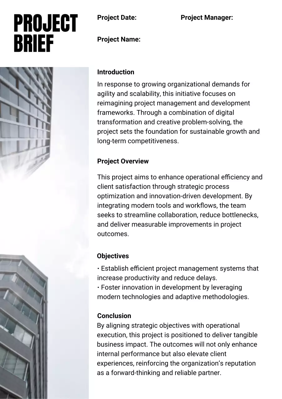 black modern project brief document