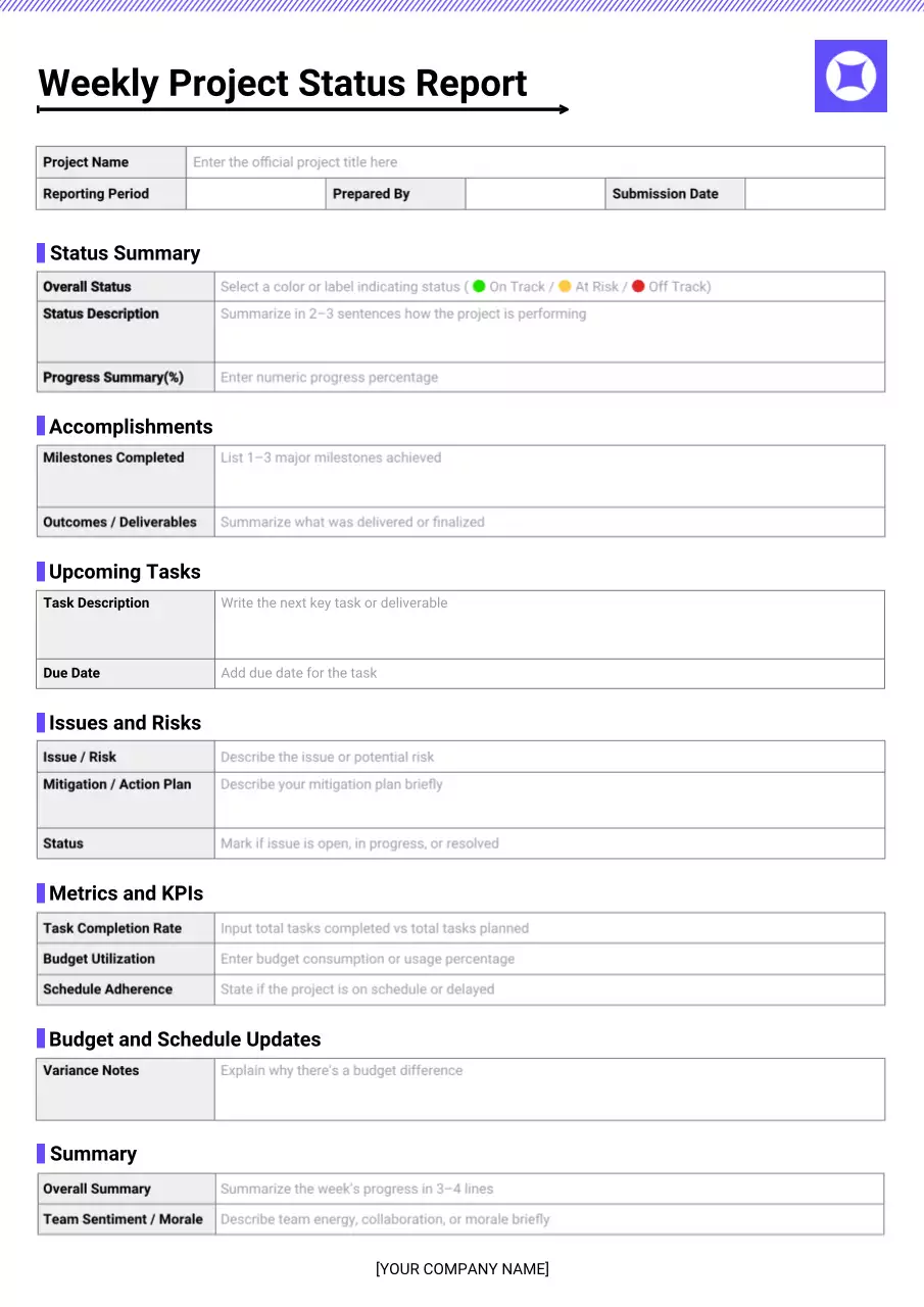 Weekly Status Report