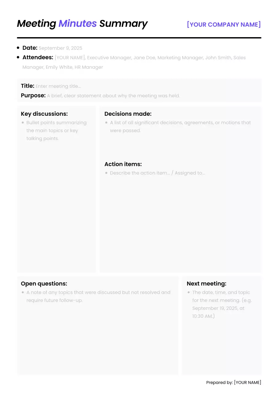 Meeting Minutes Summary