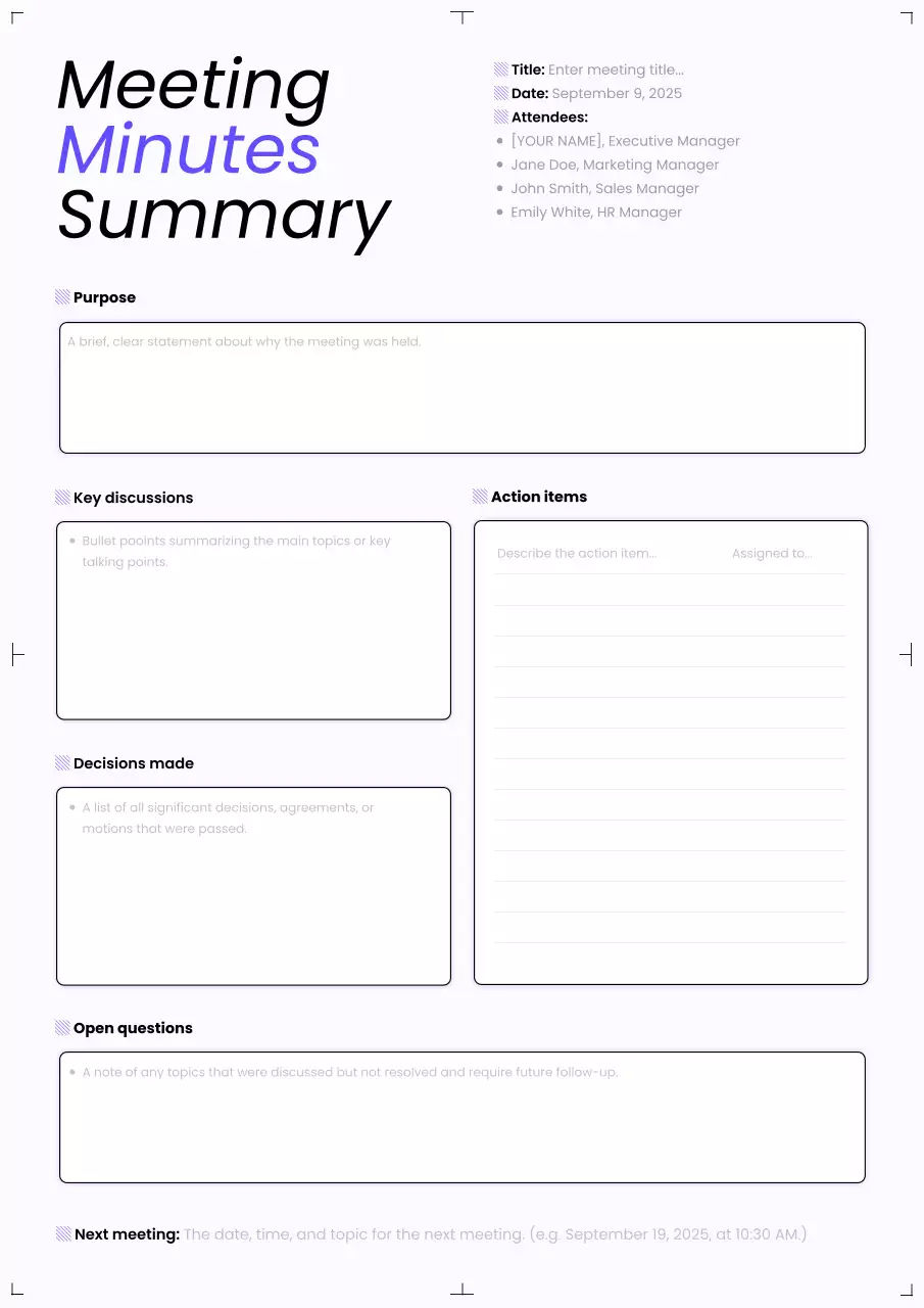 Meeting Minutes Summary