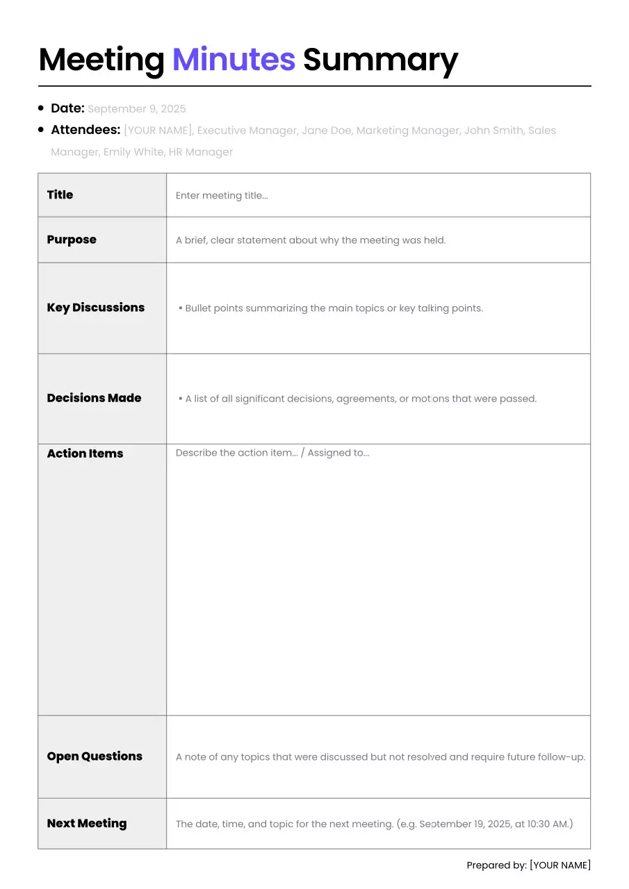 Meeting Minutes Summary