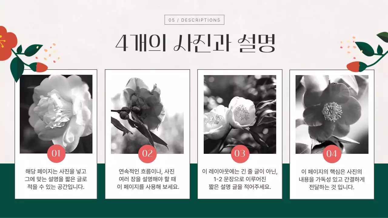 빨강과 초록색의 고급스러운 겨울 꽃 요소를 사용한 기획서