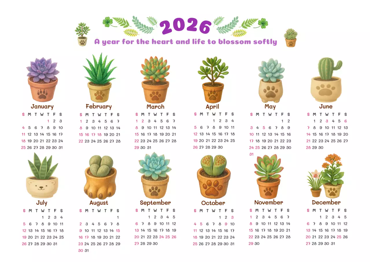 초록 보라 아기자기한 다육식물 캘린더
