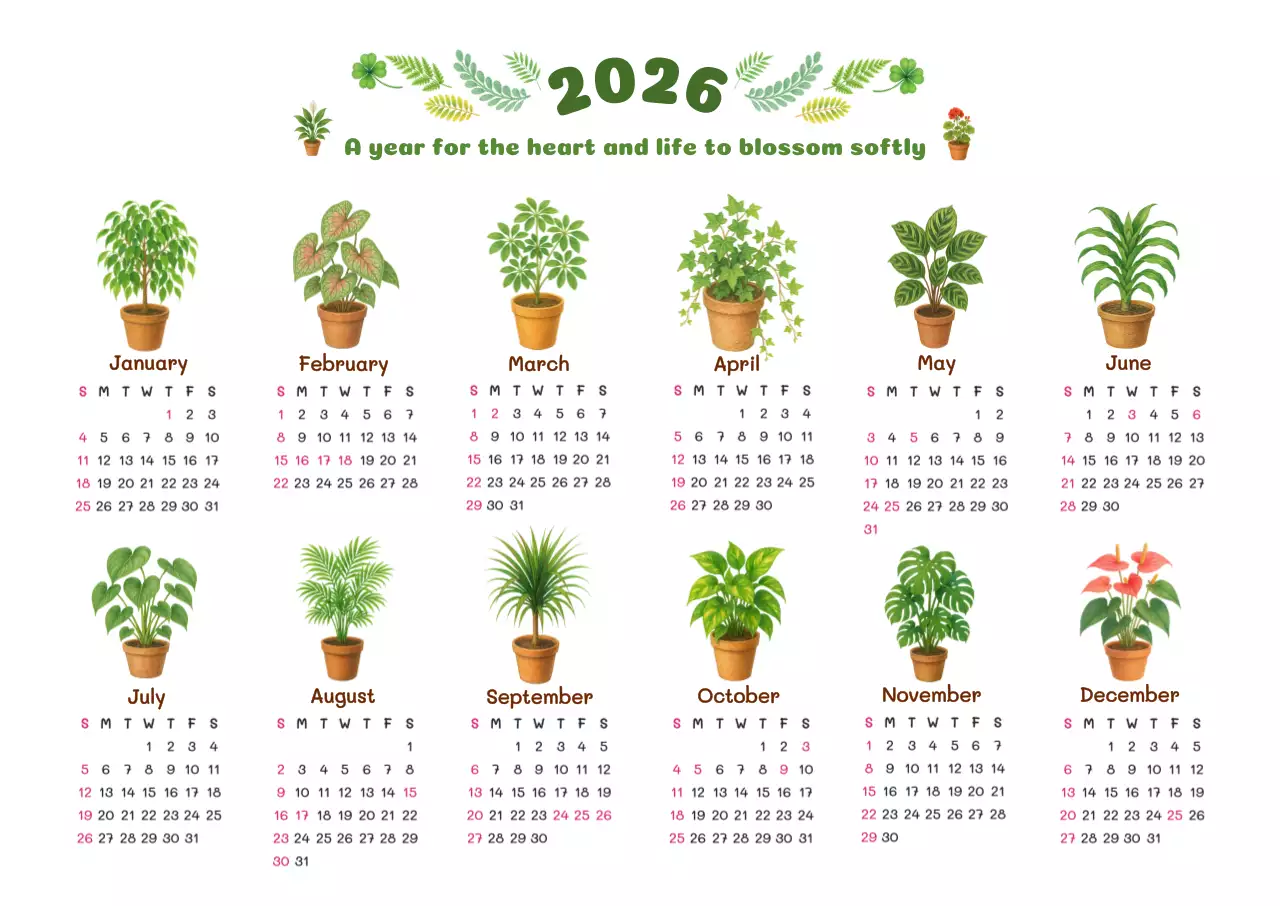 초록빛 심플 인테리어 식물 캘린더