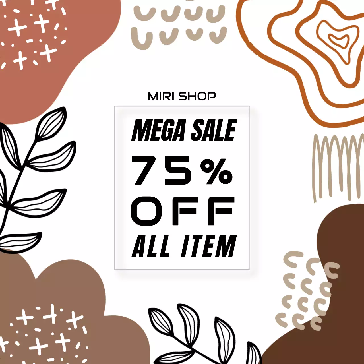 추상적인 모양과 선이 있는 미적 모던 브라운 메가 세일 소셜 미디어 스퀘어 포스터