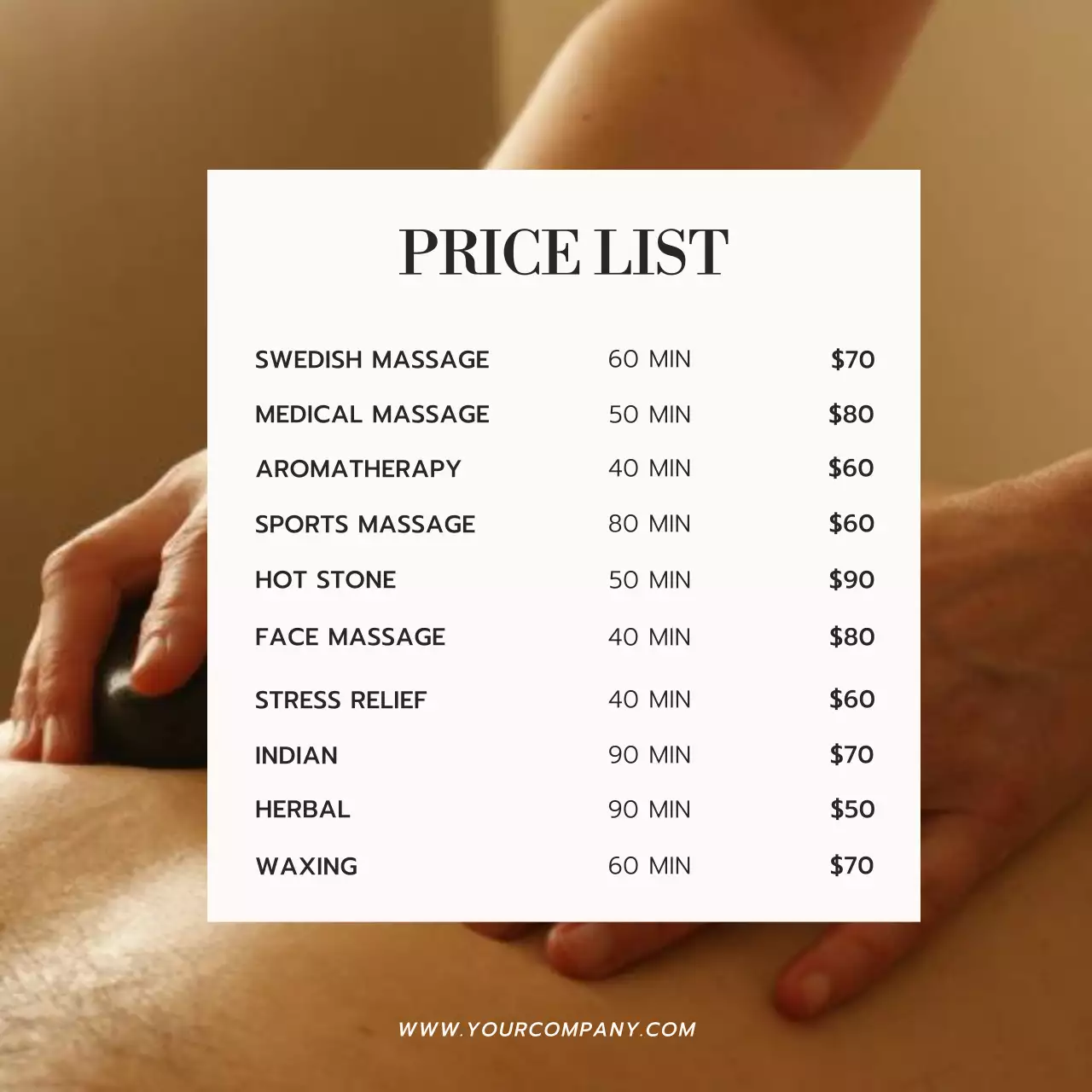 White Minimal Massage Menu Instagram Post