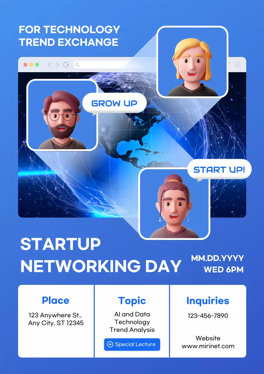 블루 모던 스타트업 이벤트 포스터