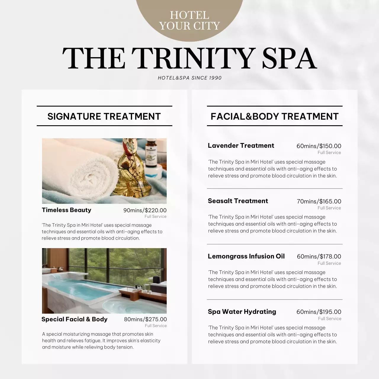 Beige Elegant Spa Menu Social Media Post