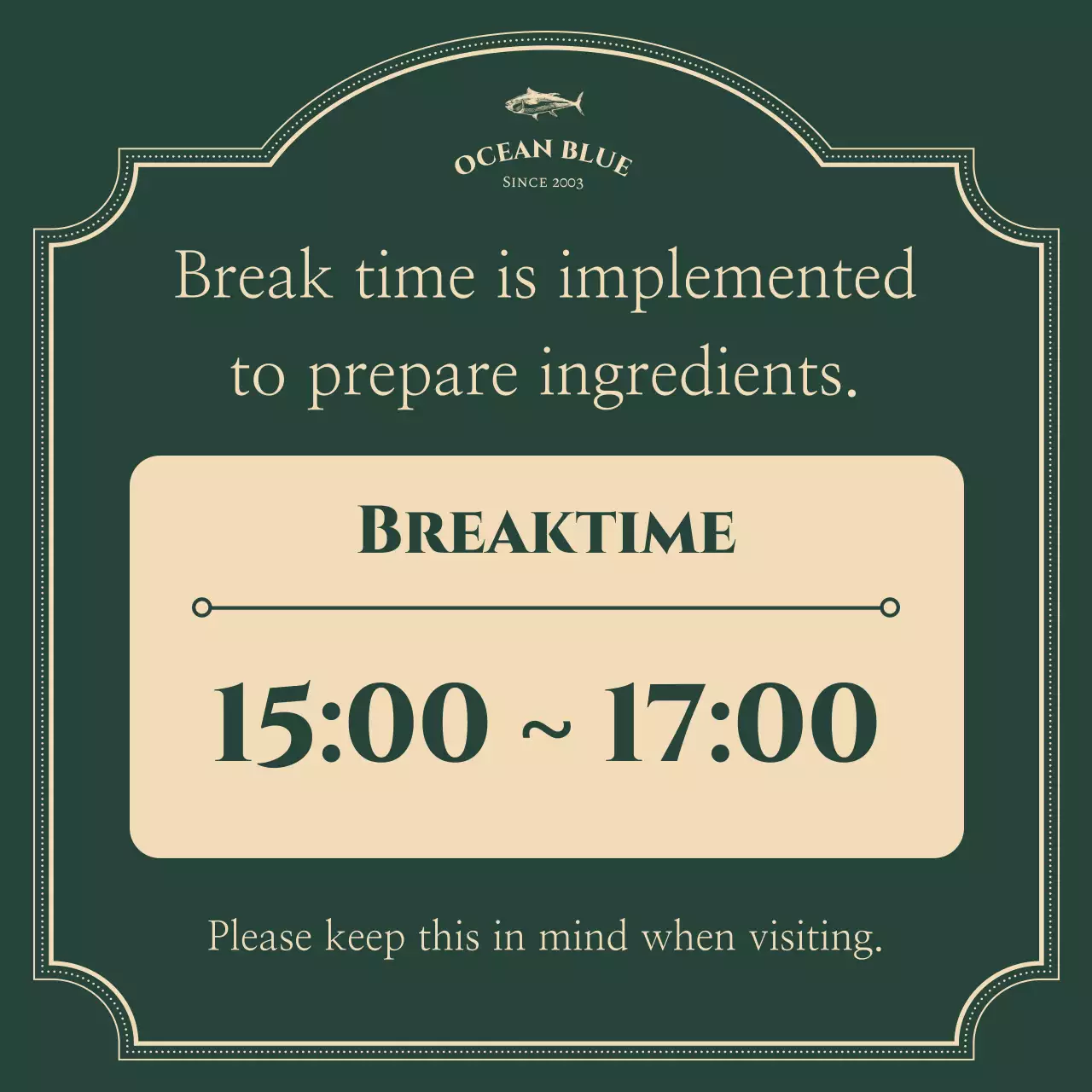 Green Traditional Breaktime Notice Social Media Post