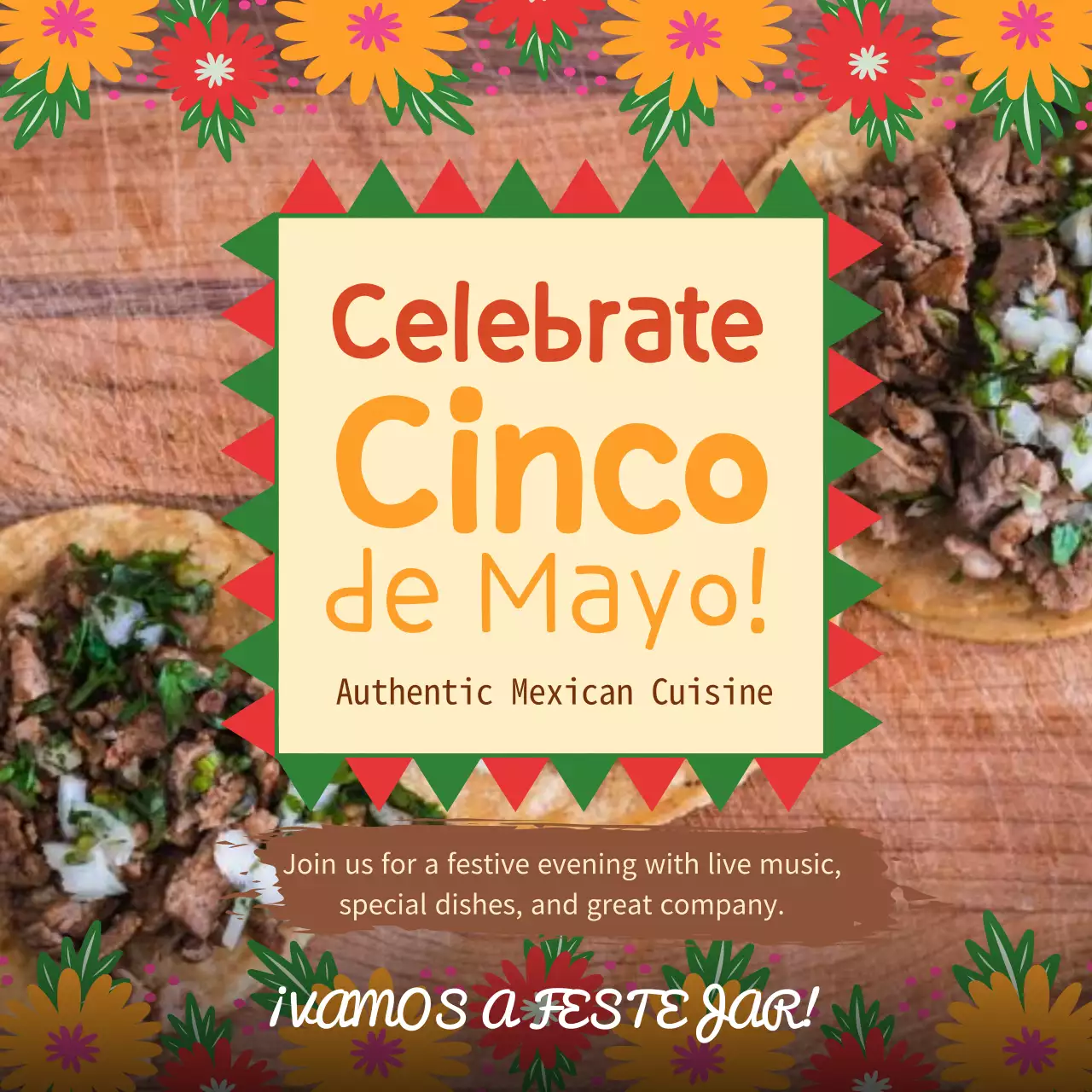 Yellow and Orange Kitsch Cinco de Mayo Restaurant Advertisement