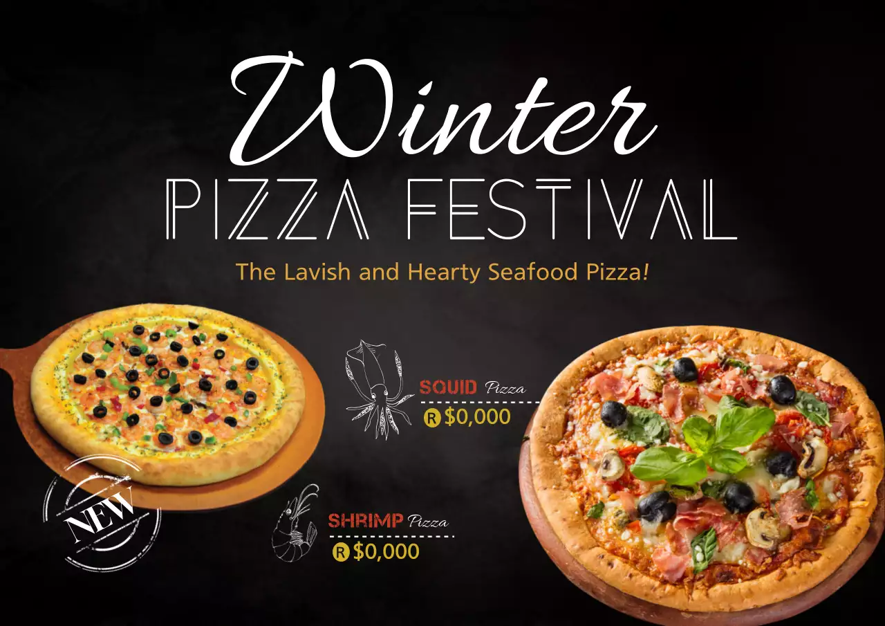 Black Trendy Pizza Promotion Poster