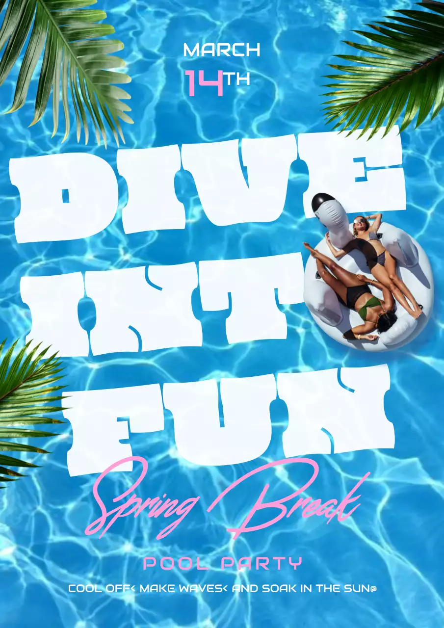 Blue Trendy Pool Party Announcement Poster