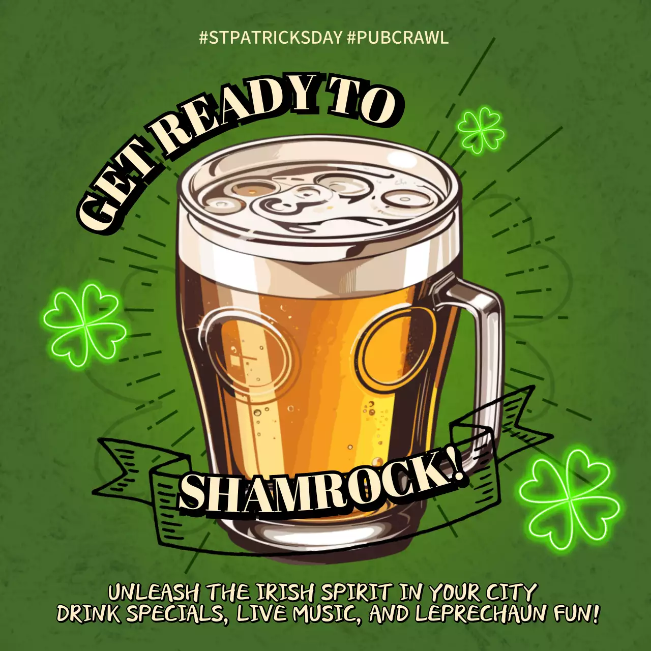 녹색 및 네온 레트로 성 패트릭 데이 홍보물