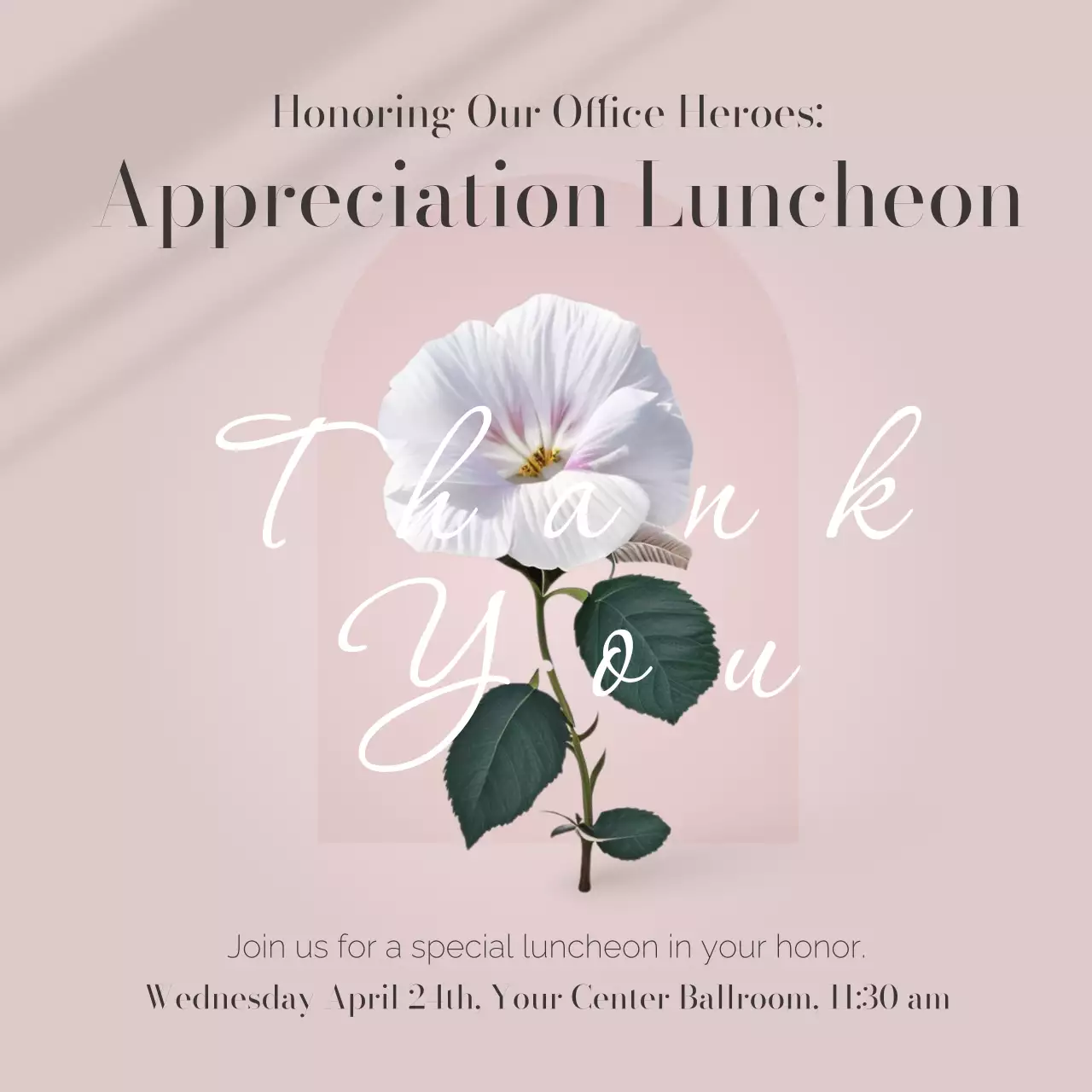 핑크와 화이트의 우아한 비서의 날 점심 초대장