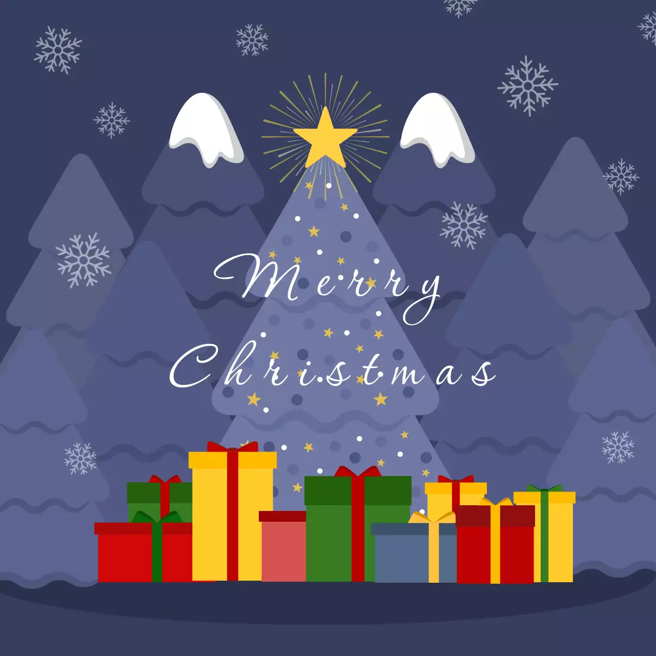 파랑색의 감성적인 크리스마스 선물 카드