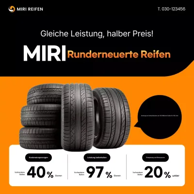 Werbung für moderne runderneuerte Reifen in Orange