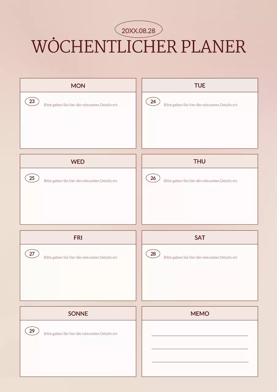 Pinker minimalistischer Wochenplaner