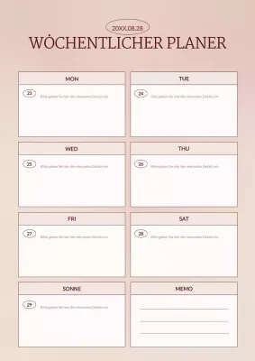 Pinker minimalistischer Wochenplaner