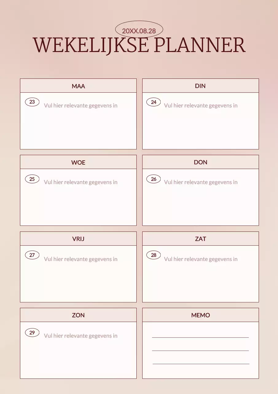 Roze minimalistische weekplanner