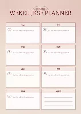 Roze minimalistische weekplanner