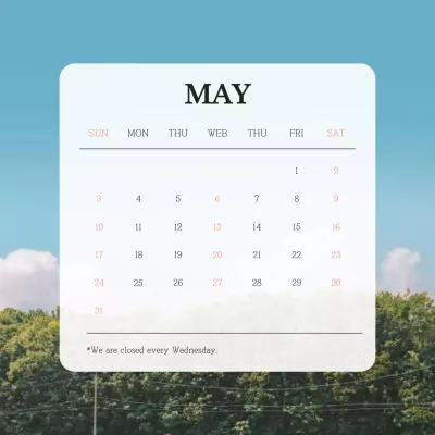 Blue Minimal Calendar Schedule Social Media Post