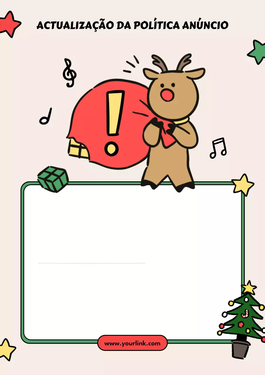 Cartaz bege com desenho animado anunciando a política de Natal