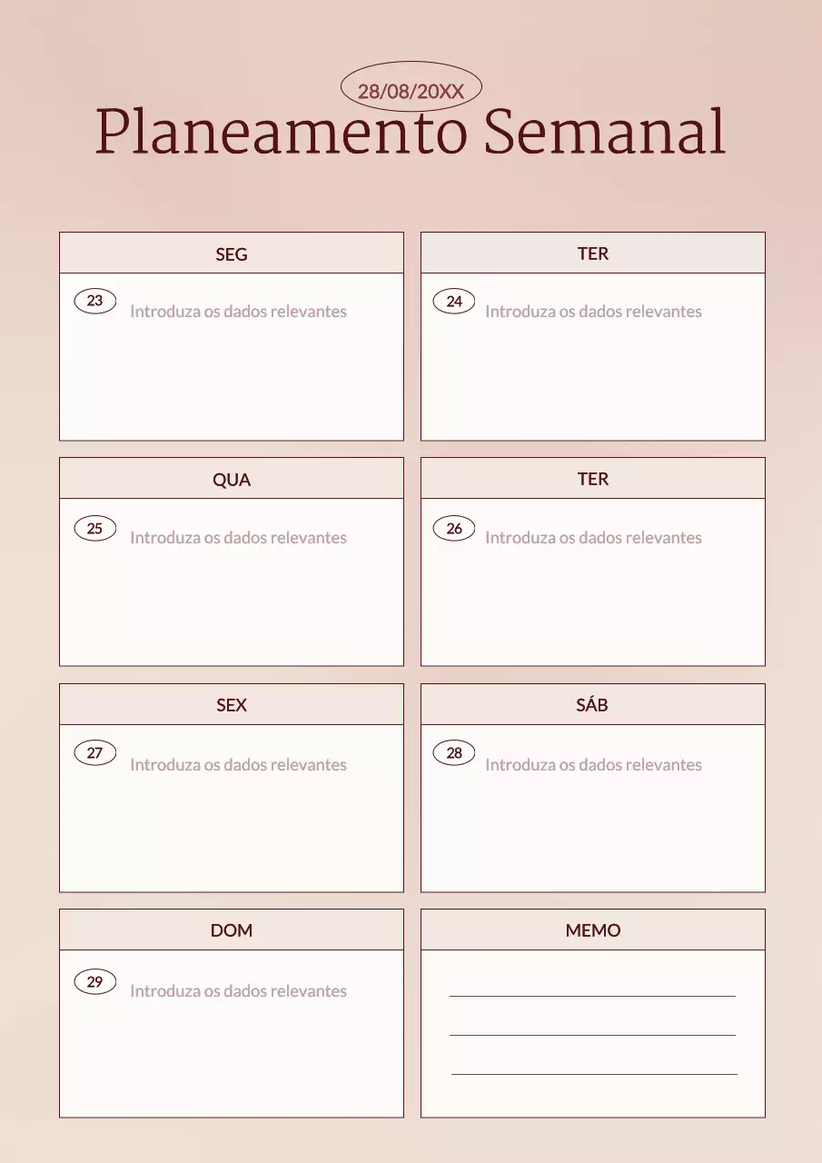 Agenda Semanal Minimalista Rosa