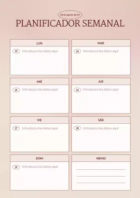 Planificador semanal minimalista rosa