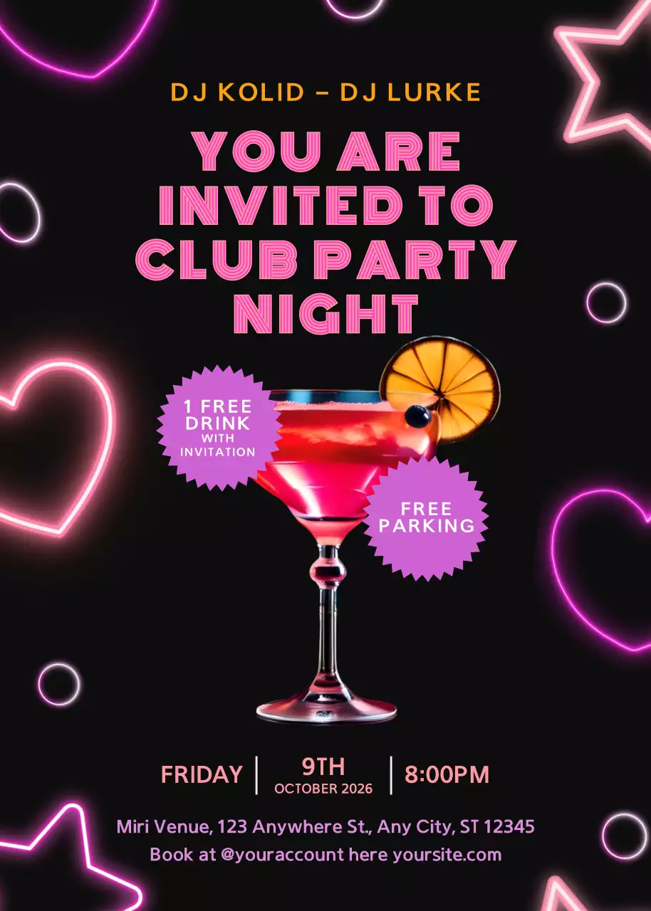 Poster mời dự tiệc thời trang màu hồng